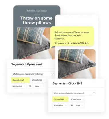 An email and a text message about throw pillows