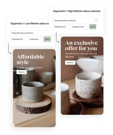 Email marketing segmentation product illustration from a Klaviyo client