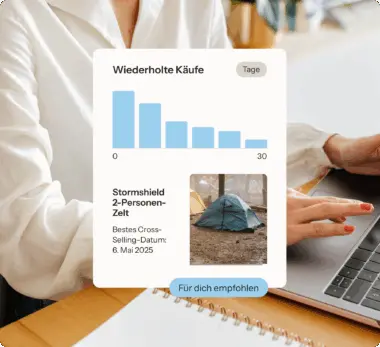 Grafik für wiederholte Käufe in Marketing Analytics mit empfohlenem Cross-Selling-Produkt und bestem Cross-Selling-Datum