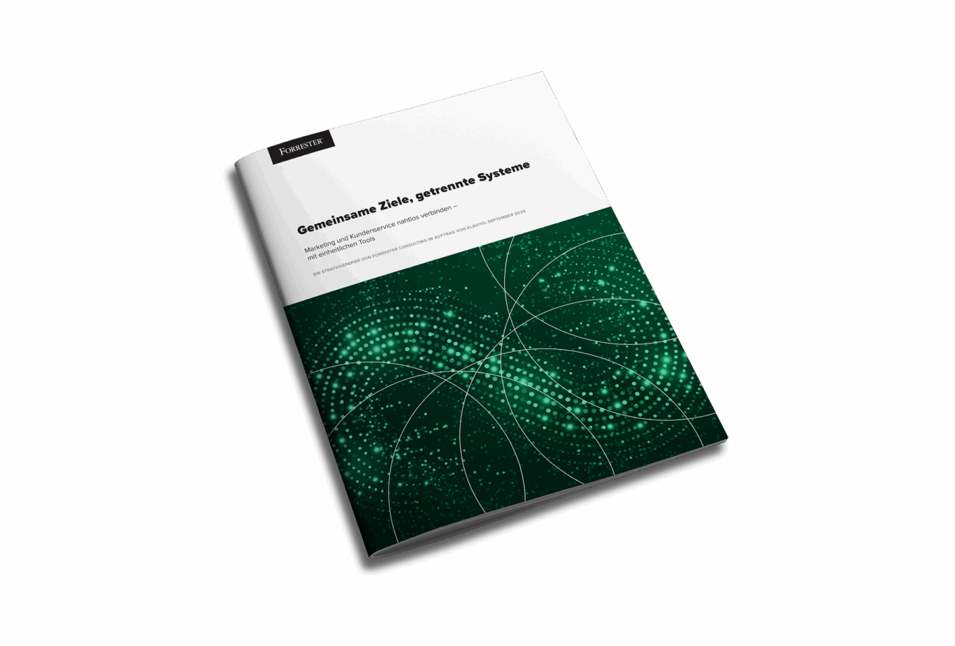Cover eines Forrester-Berichts mit dem Titel "Gemeinsame Ziele, getrennte Systeme" und einem grünen, geometrischen Muster.