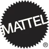 Mattel logo in charcoal, featuring the brand name in white on a spiky circular background.