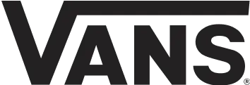 Logotipo de Vans con texto negro y una «V» estilizada que se extiende sobre las demás letras.