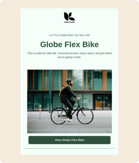 Modèle d’e-mail Klaviyo annonçant le lancement d’un nouveau produit pour un vélo avec un bouton « Découvrir le vélo Globe Flex »