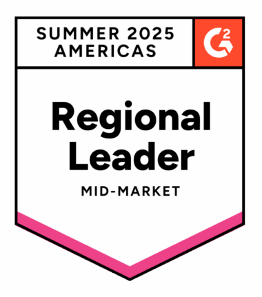 Badge G2 « Regional Leader Mid-Market Summer 2025 Americas » avec logo G2