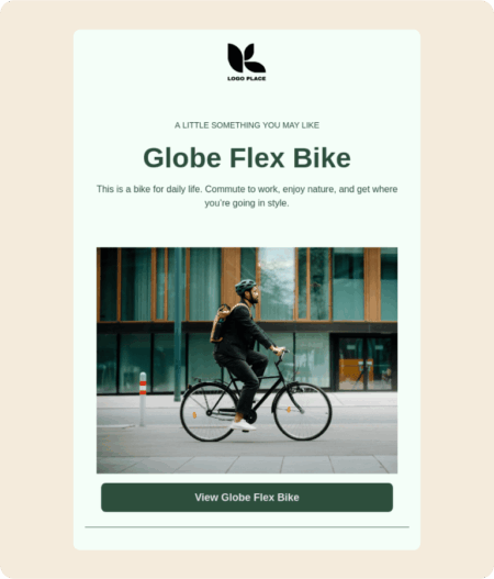 Uomo in bicicletta davanti a un edificio moderno. Testo: "Globe Flex Bike", con pulsante "View Globe Flex Bike".