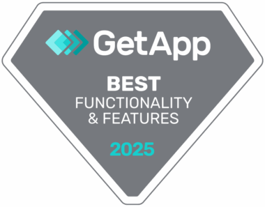 GetApp badge for "Best Functionality & Features 2025".