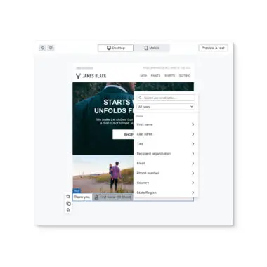 Klaviyo screen showing a form being built with personalisation options being displayed for the form text.