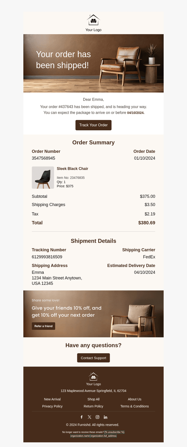 Shipped Order Confirmation