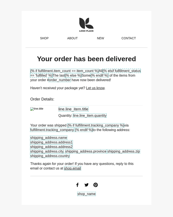 Shipment delivered