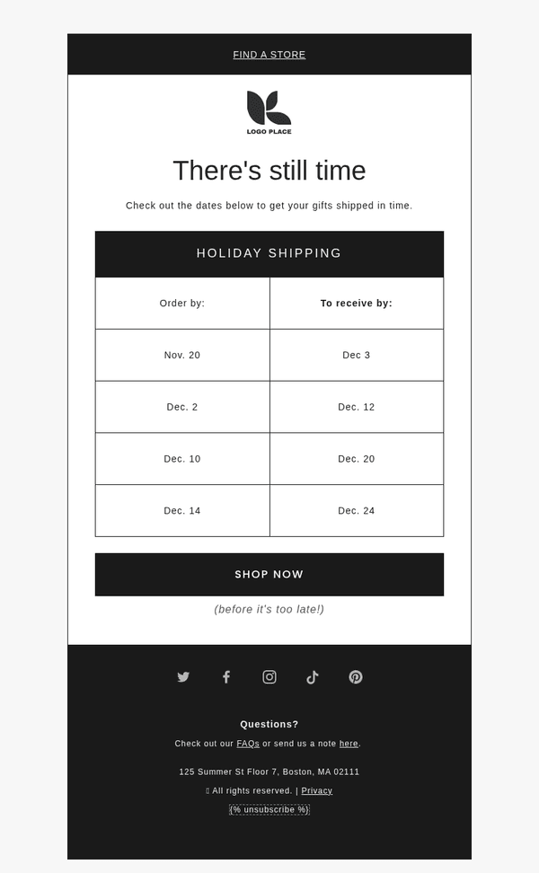 Holiday Shipping - Update