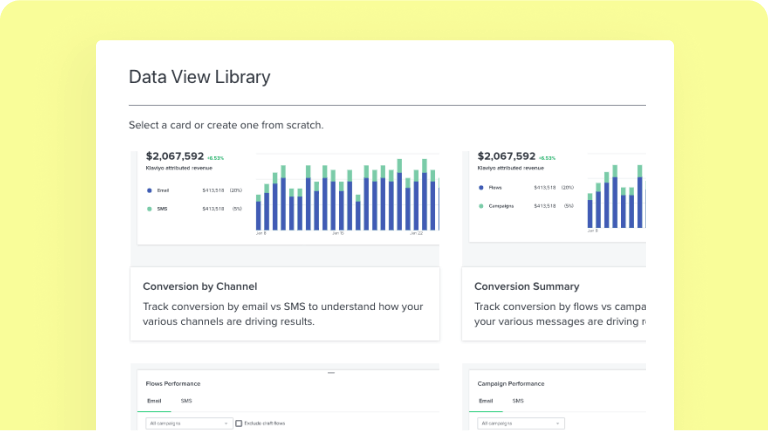 Data template library for reporting in Klaviyo email platform