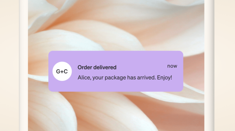 Image depicts an automated mobile push notification - in this example a customers package delivery status