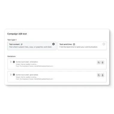 A/B test your email subject lines and content in platform