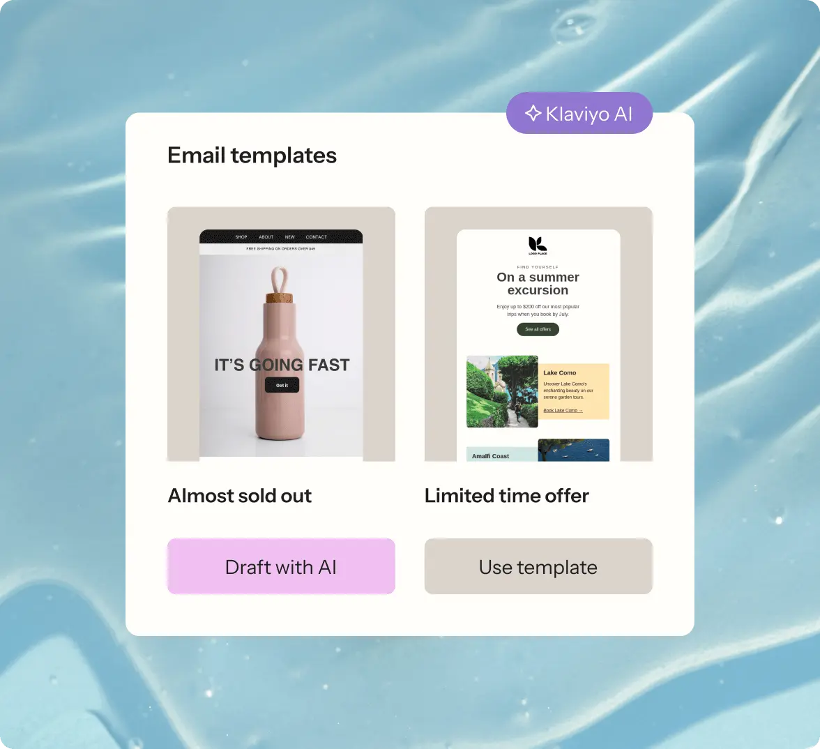 Image illustrating the AI-powered email marketing template features of the Klaviyo platform