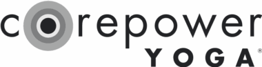 CorePower Yoga logo with stylised text and circular design.