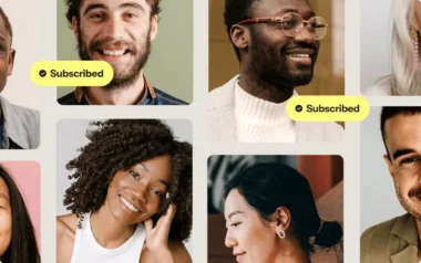 Collage of diverse smiling people with "Subscribed" labels on two images.
