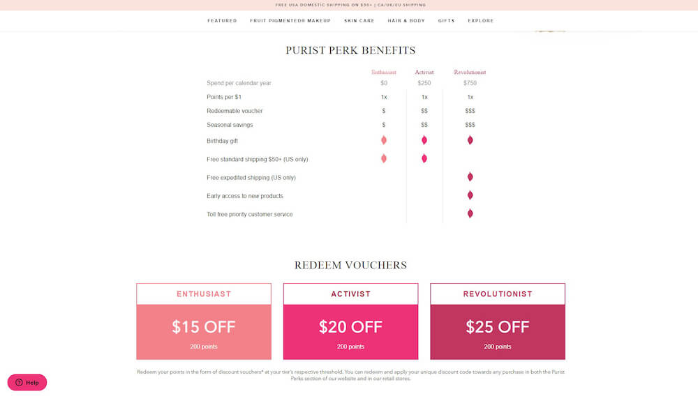 puriest perk benefits tiered
