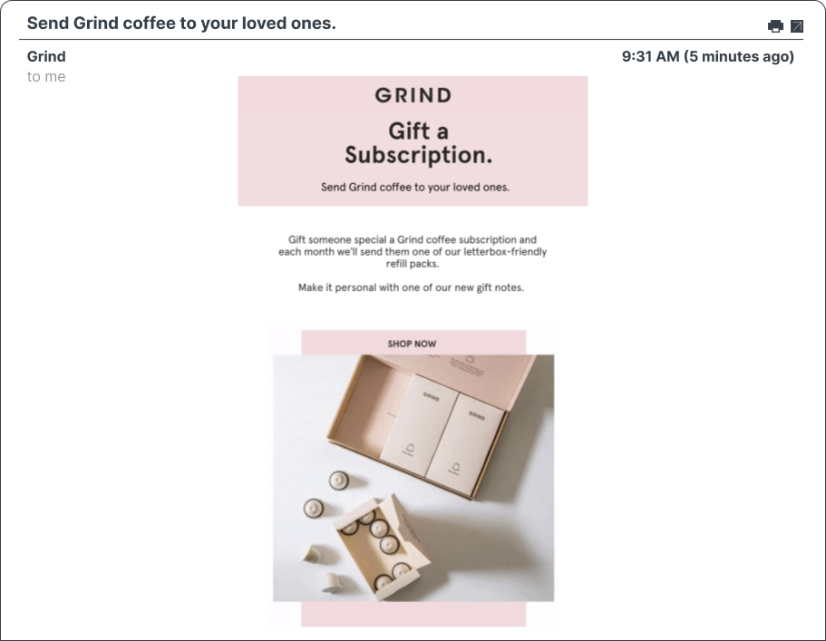A screenshot of an email campaign from Grind.