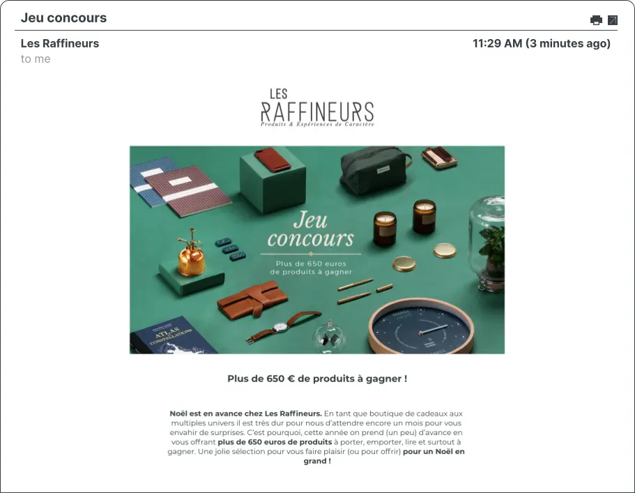 Screenshot of an email campaign from Les Raffineurs.