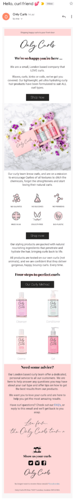 Only Curls email with product recommendations and more