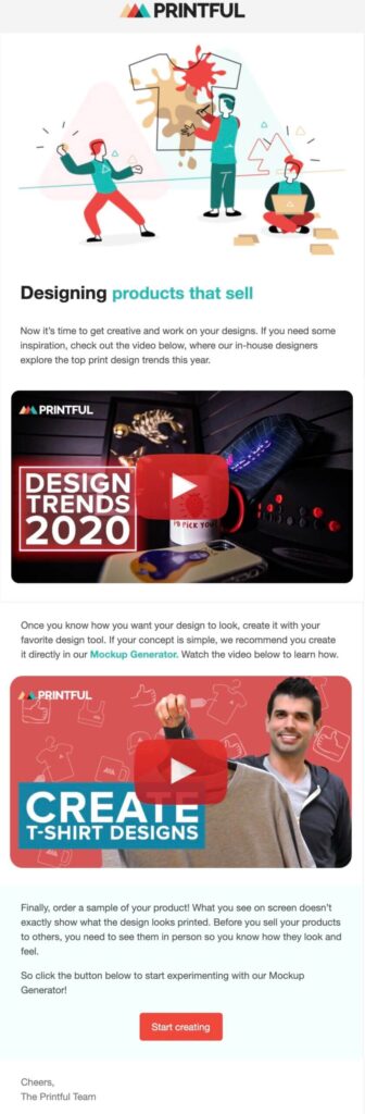 email with youtube videos about product designs inside