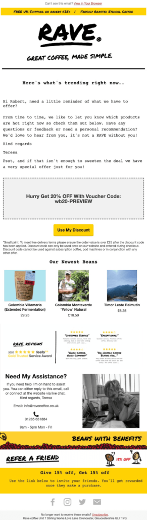 RAVE Coffee Win-Back Email