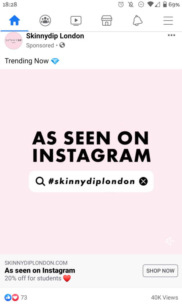 Skinnydip instagram ad