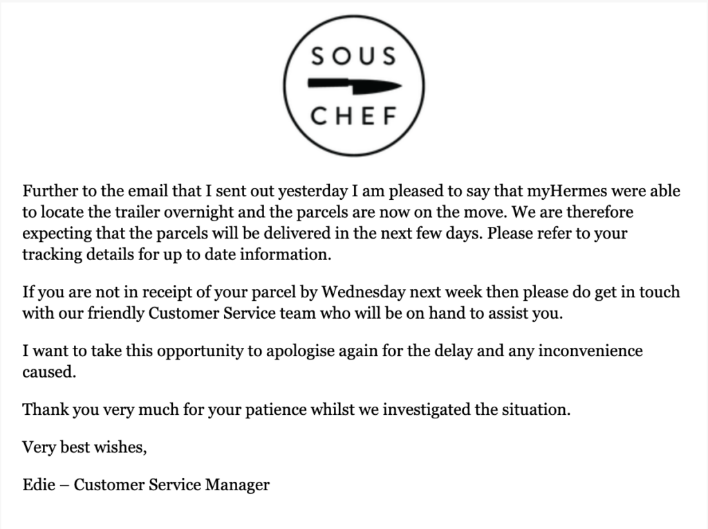Sous Chef Missing Delivery Email 2