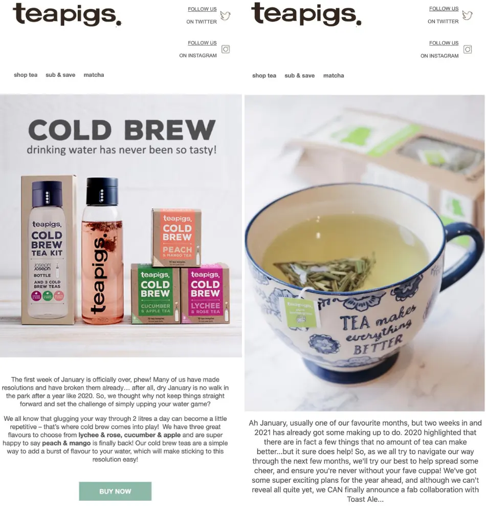 Teapigs January Campaign Emails