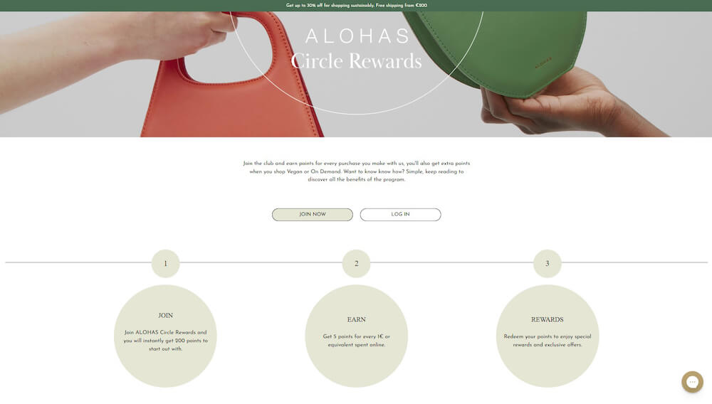 alohas rewards programs on their site with products on the page