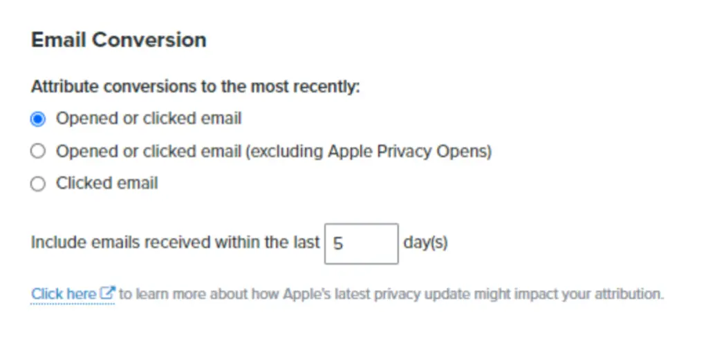 omit attribution from Apple privacy opens Klaviyo