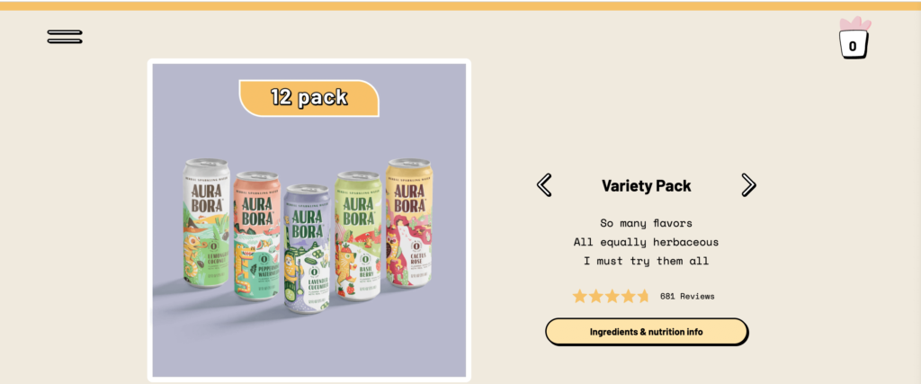 Image shows an example of an ecommerce brand advertising variety packs. 