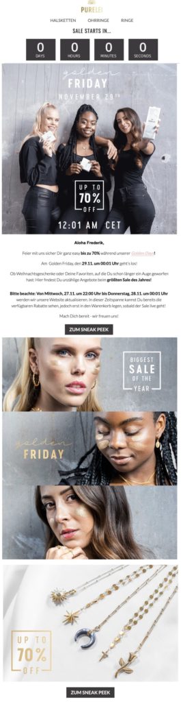Black Friday alternatives: PURELEI's Golden Friday Sneakpeek Email