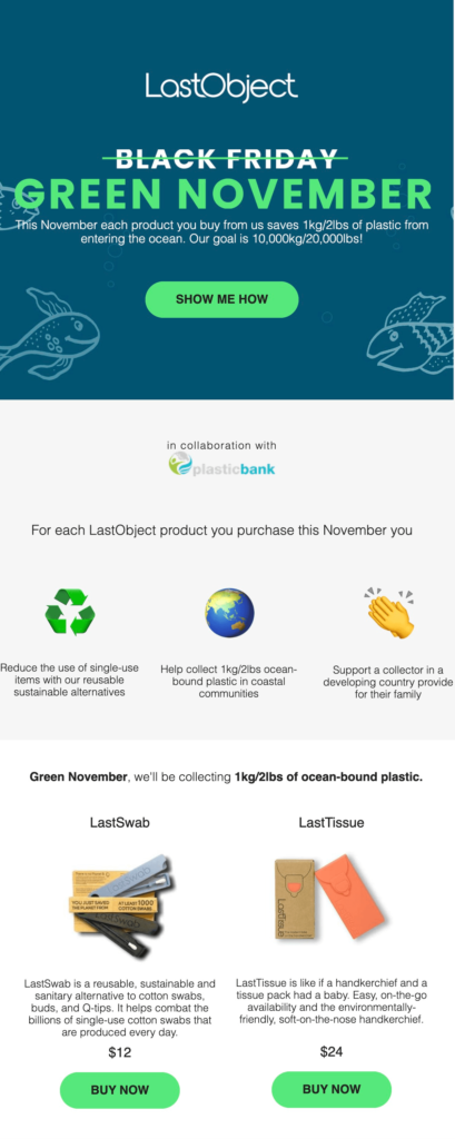 Black Friday alternatives: LastObject's Green November email