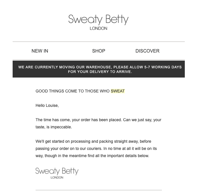Sweaty Betty Warehouse Change