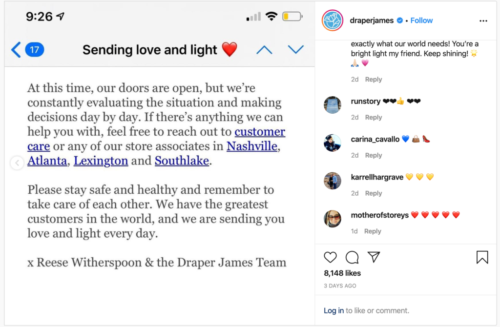 Image shows an example of communicating with empathy during coronavirus as customer marketing.