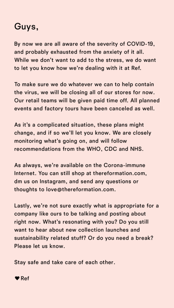 Image shows an example of communicating with empathy during coronavirus as customer marketing.