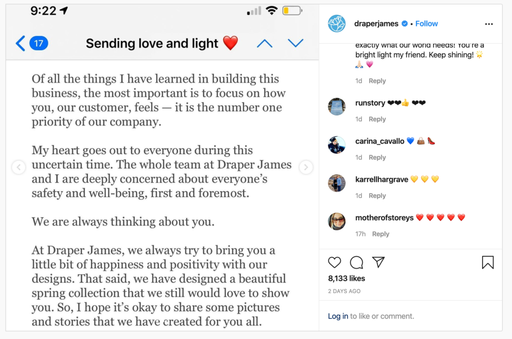 Image shows an example of communicating with empathy during coronavirus as customer marketing.