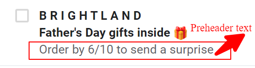 red box around the pre-header text of brightland's email