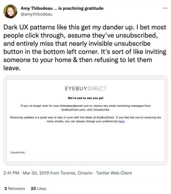 twitter example of dark ux patterns