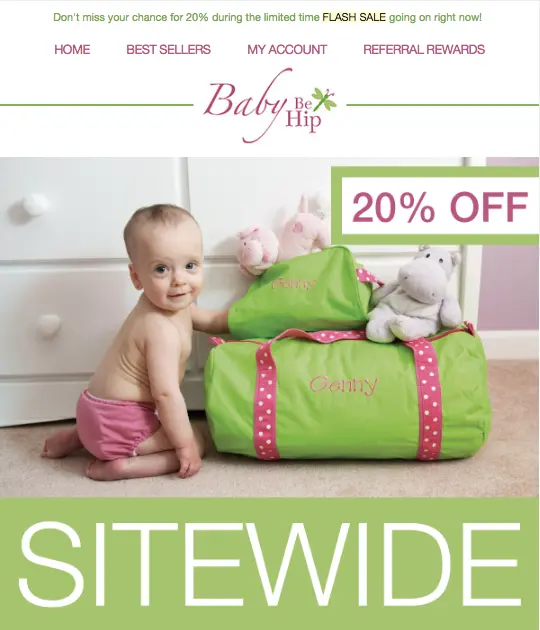 Image from Baby Be Hip brand for a sitewide flash sale