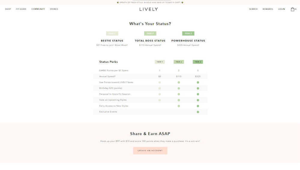 lively status perks on their page