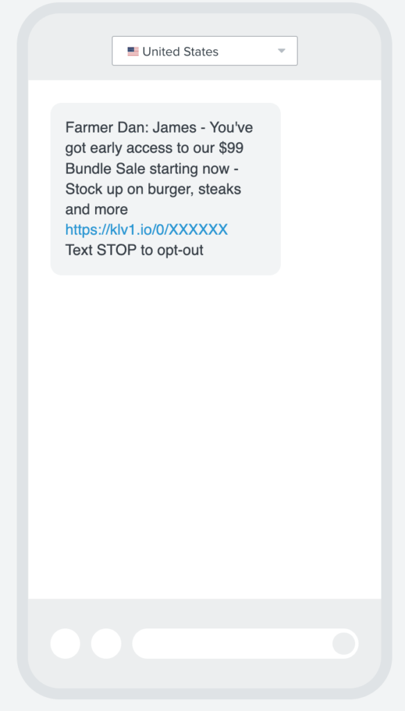 Image shows an SMS from an ecommerce brand. 