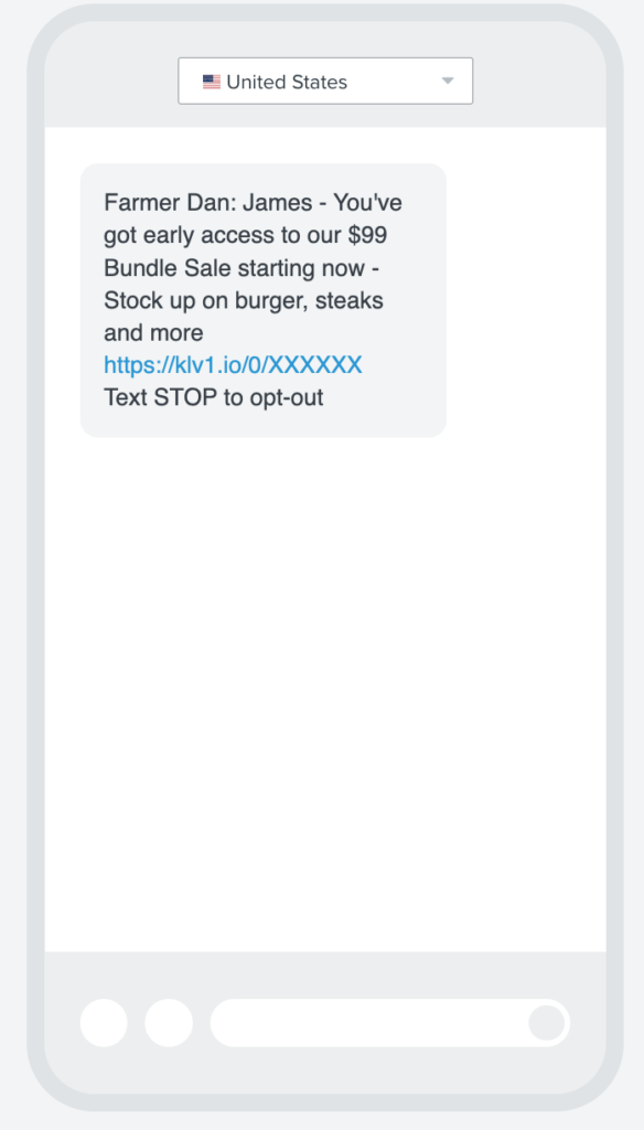 Image shows an SMS from an ecommerce brand.