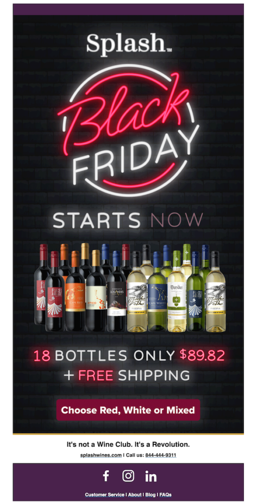 A screenshot of an email campaign from Splash Wines.