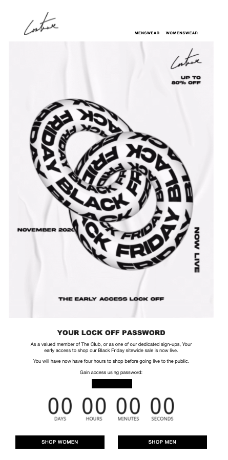 A screenshot of an email from Couture Club