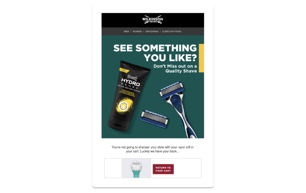 Screenshot of an email from Wilkinson Sword.
