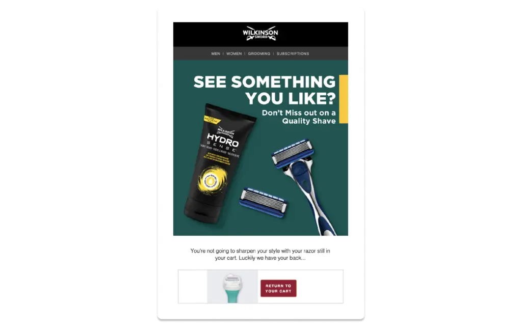 Screenshot of an email from Wilkinson Sword.