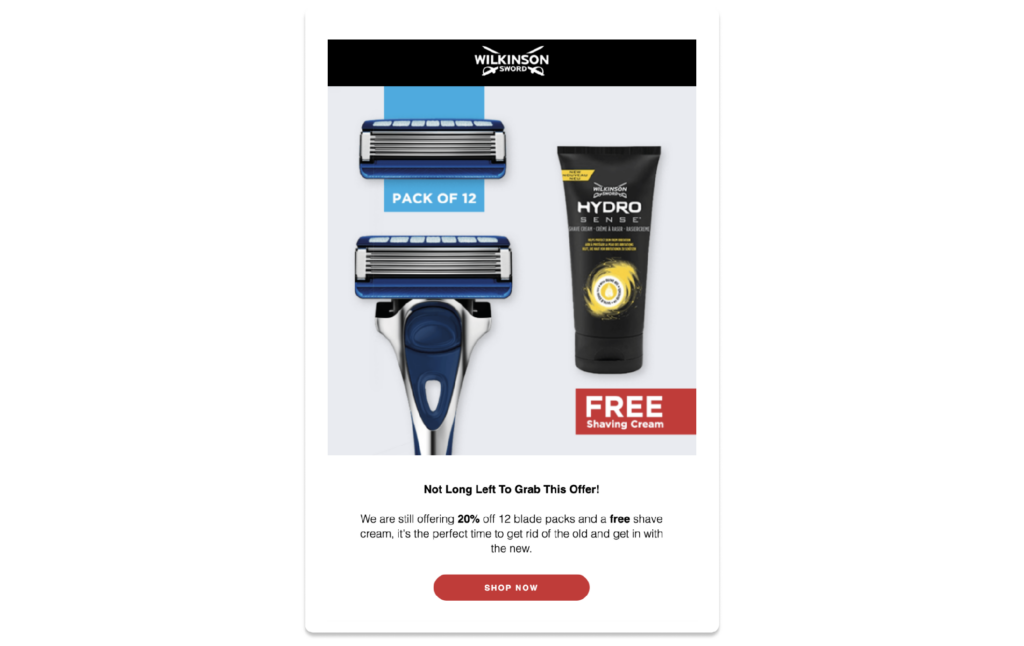 A screenshot of an email campaign from Wilkinson Sword.