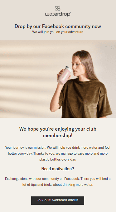 Hydration brand email targeted at VIP customers